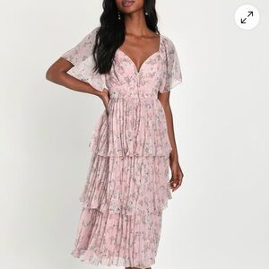Lulu's Pink Tiered Ruffled Midi Dress